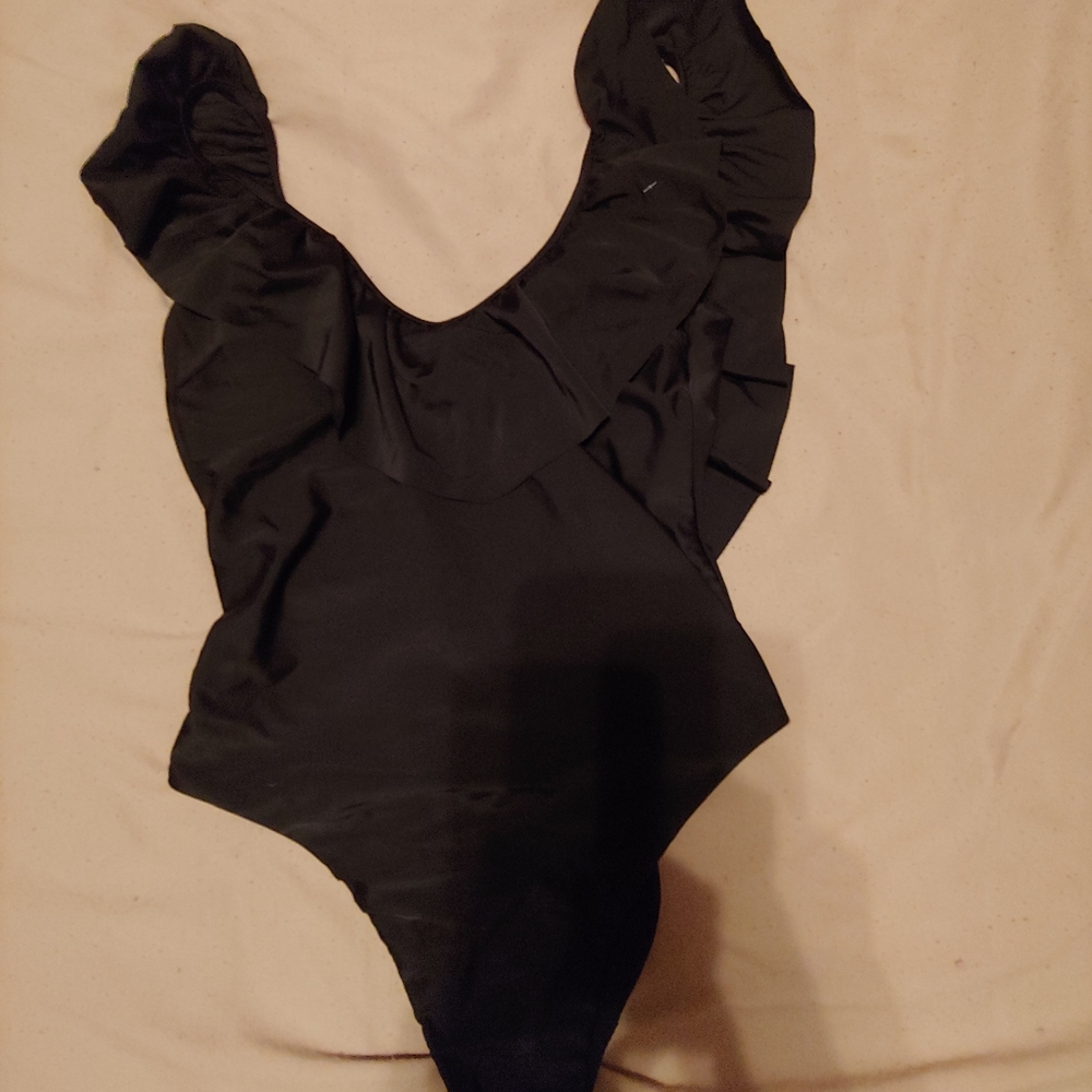 Black one piece ruffle swimsuit